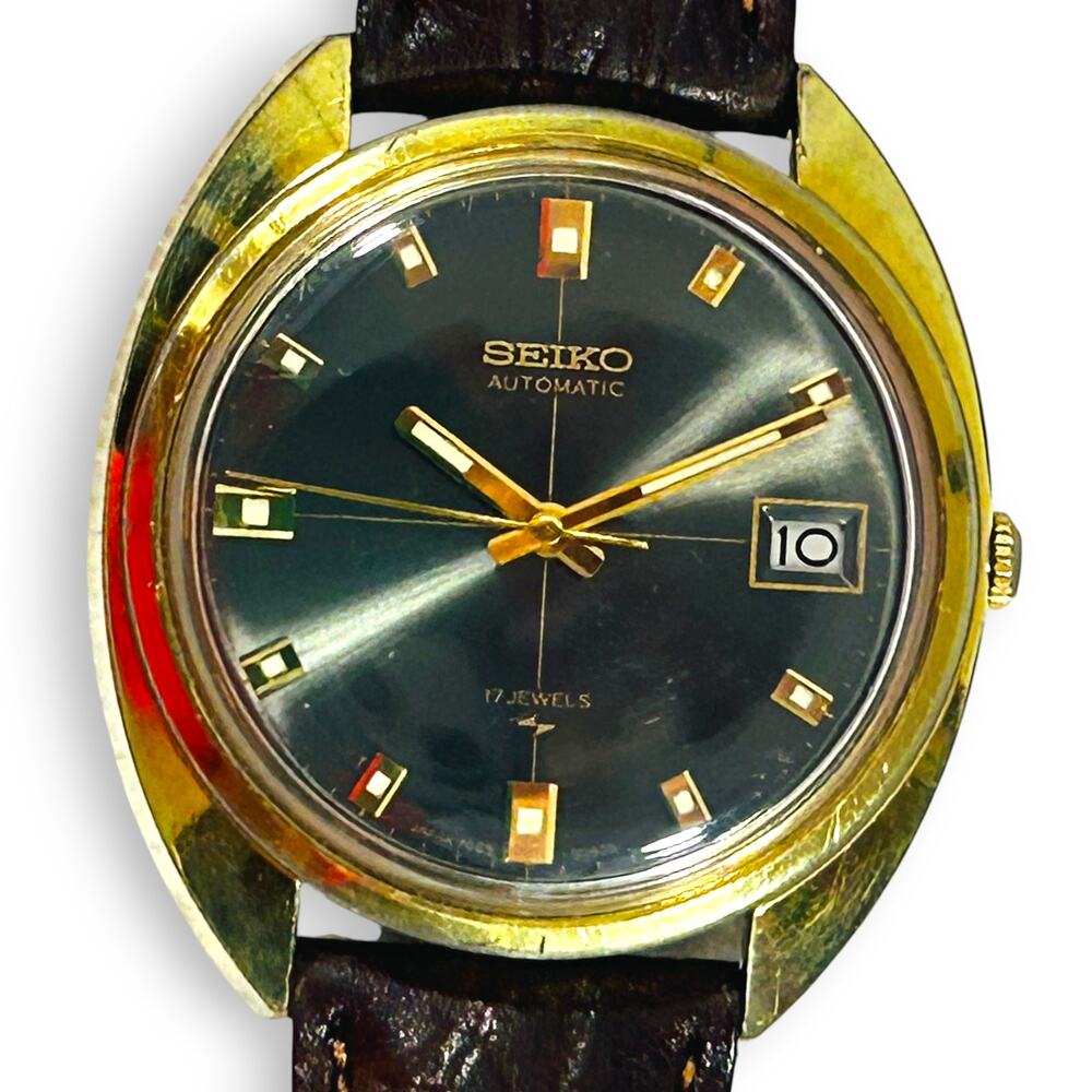 Seiko 7005-8039 Mens Watch 1970 37mm Automatic Date Running Great Goldtone